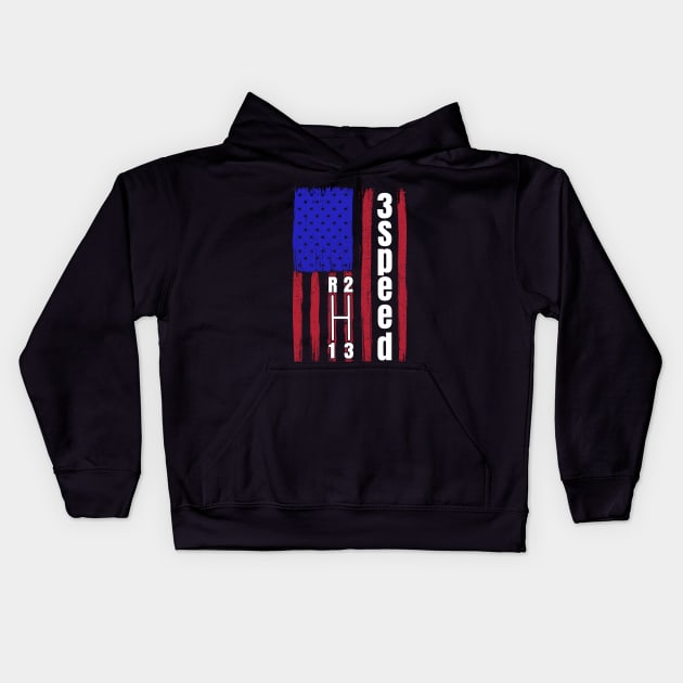 Funny Manual Column Shift Three Speed Transmission 3 pedals American Flag Kids Hoodie by CharJens